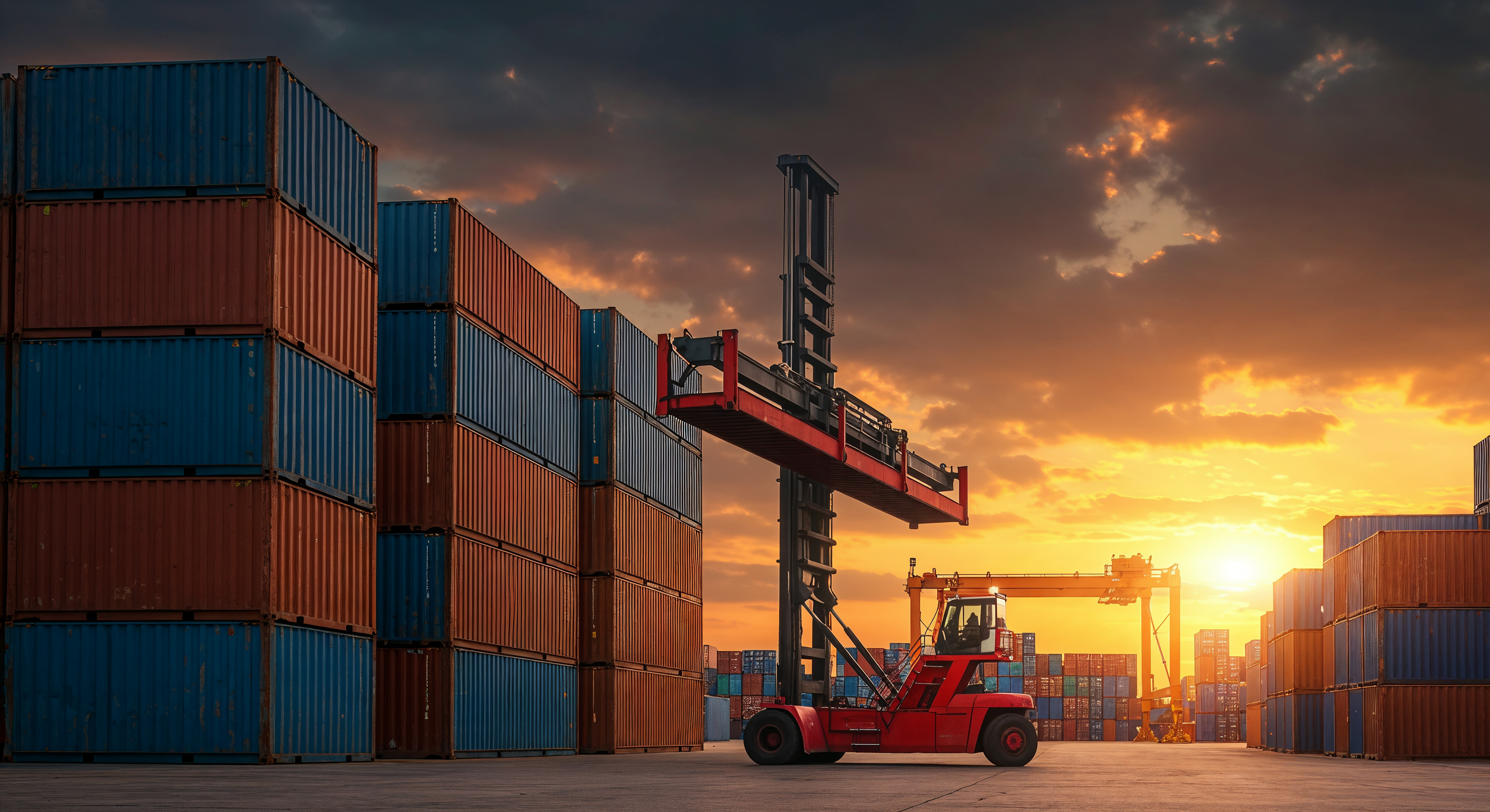 Container port at sunset